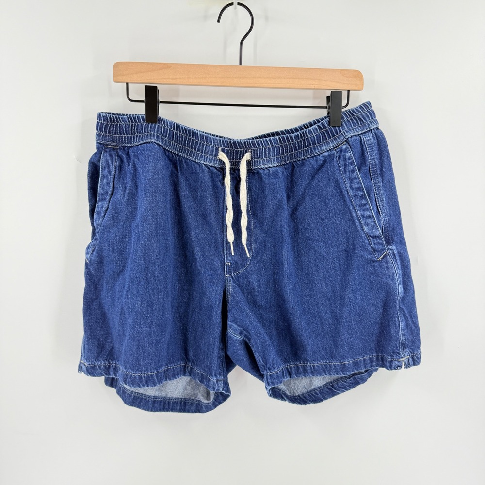 Zara Denim Shorts Blue XL Casual Elastic Waist Drawstring Summer Relaxed Cotton